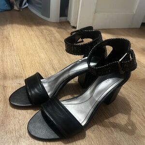 Tahari Black and Silver Heeled Sandals
